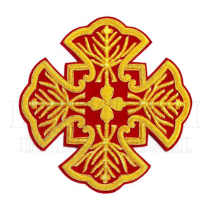 Patch liturgique de croix orthodoxe brodée or luxueuse en gros avec strass rouges pour insignes de vêtements de prêtre - Product Image 3