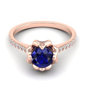 Bague de fiançailles REYES en or massif 14 carats de haute qualité pour femme, saphir bleu taille brillant rond 1 carat, bijoux - Product Image 1