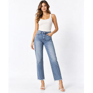 Jean en denim premium pour femme, coupe décontractée, pantalon tendance en coton délavé, coupe confortable, design tendance - Product Image 4