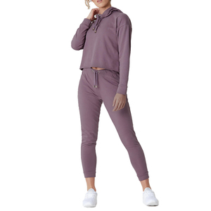 Women's Vintage 2-Piece Long Set Hooded Sweatshirt Joggers Pants Print Casual Sportswear Full Sleeve Knitted 100% Cotton Stretch - Product Image 1