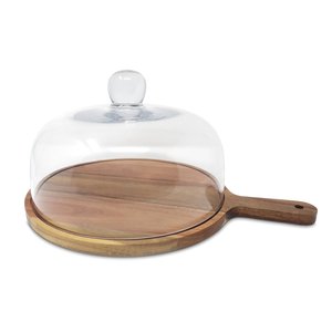 Premium Wooden Cake Serving <b>Platter</b> with Glass Dome Rustic Dessert Display Pedestal Serving Tray Wedding Birthday Party Decor - Product Image 2