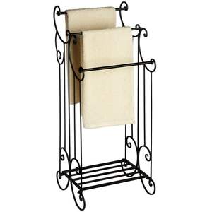 Porte-serviettes métallique autoportant à 2 niveaux, organisateur de serviettes à main noir pour accessoires de salle de bain, double couche - Product Image 5