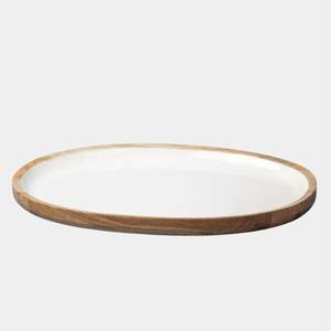 Assiette en bois émaillée à imprimé botanique de luxe, plat de service ovale décoratif, vaisselle durable en bois de manguier, plat émaillé - Product Image 2