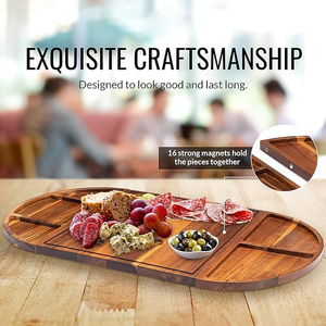 Ensemble de planche à fromage et charcuterie en bois d'acacia extra large 26x13-Plateau de service magnétique unique en 3 parties avec outils à fromage de qualité supérieure - Product Image 5