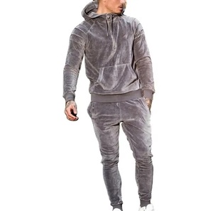 Survêtements d'hiver de bonne qualité en velours, ensembles de survêtements épais et surdimensionnés, sweats à capuche unis brillants pour hommes, ensembles de survêtements respirants en velours - Product Image 1