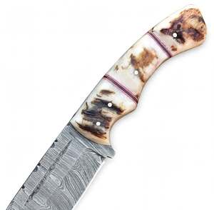 Custom Handmade Damascus Steel Outdoor Camping <b>Knife</b> Stag Horn <b>Bone</b> <b>Handle</b> Fixed Blade - Product Image 3