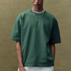 Heavy 100% Cotton Men's Short Sleeve Cropped <b>Box</b> Fit Boxy Oversize <b>Drop</b> Shoulder Solid T-Shirt - Product Image 5