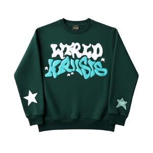 Sweat-shirt en molleton d'hiver vert décontracté imprimé en relief 3D avec broderie, ornements étoiles, col rond, graphique tendance, 100% coton - Product Image 1