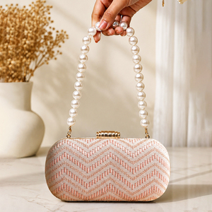Blush Diamond Lattice Sequin Magnetic Sparkling Elegant Designer Embroidery Hand Strap <b>Clutch</b> Women <b>Wedding</b> Celebration - Product Image 1