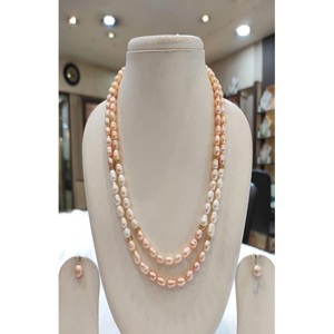 <b>Beautiful</b> Premium Quality Freshwater Pearl Long Mala Pearls 2 Row Gold Plated Trendy Necklace <b>Earring</b> Set Women Girls Party - Product Image 1