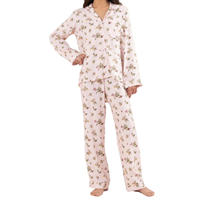 Ensemble de pyjama imprimé en polyester/coton pour femme, manches longues, boutons sur le devant, pantalon long, vêtements de nuit confortables, vêtements de détente pour le printemps - Product Image 3