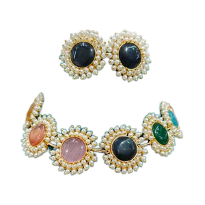 Multi Color Stone Choker Manufacturer of AD Brass Necklace Pendent <b>Set</b> Trend for Women's Wedding Party Wear - Product Image 1