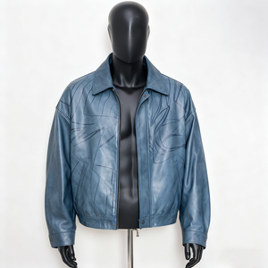 PIHA SPORTS Men's Varsity <b>Jacket</b> Green Color Block Stand Collar Casual Genuine Leather Outerwear Winter Regular Fit Biker Front - Product Image 2