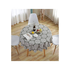 Recyclable 100% Cotton Embroidered Round Grey <b>Table</b> <b>Cloth</b> 60x90 Inches Machine Washable Quick Dry Perfect For Cozy Gatherings - Product Image 1