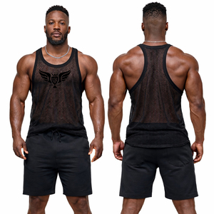 Camiseta sin mangas de malla para hombre, estilo stringer, transparente, para gimnasio, culturismo, entrenamiento, fitness, top muscular, venta al por mayor. - Product Image 5