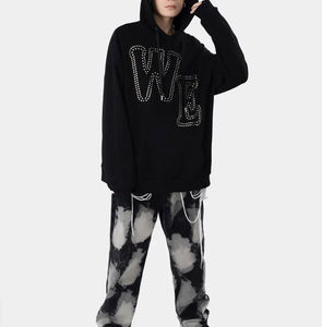 Sweat-shirt à capuche personnalisé de haute qualité avec strass, streetwear oversize unisexe, pull en coton épais, sweat-shirt à lettres en cristal hip-hop - Product Image 4