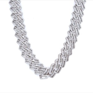 Elegant Silver Plated Cuban Link <b>Chain</b> with Moissanite Diamonds Classic <b>Iced</b> Out Necklace Jewelry for Mens - Product Image 1