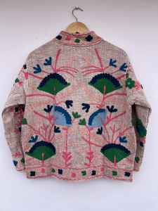 Veste Suzani réversible matelassée en coton tissé respirant pour femme, brodée, col montant, style bohème, pour festival - Product Image 2