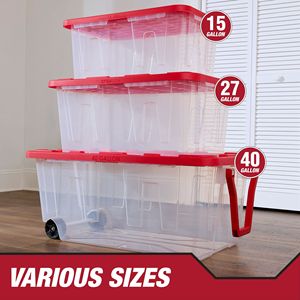 Paquete de 4 Contenedores de Almacenamiento Transparentes de 15 Galones con Tapas Rojas a Presión, Contenedores de Plástico Resistentes - Product Image 5