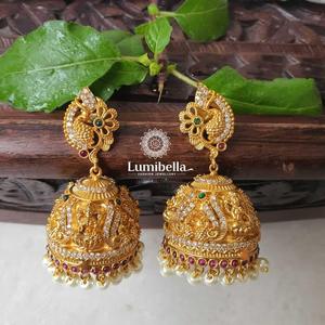 Fine Dangle Earrings Temple Jewelry Design Jhumki - Product Image 1