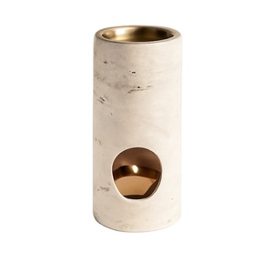 Brûleur à mazout minimaliste en marbre blanc avec accent de cuivre Diffuseur de parfum de maison de luxe pour aromathérapie et décoration - Product Image 1