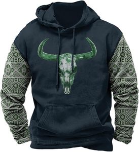 Sudadera con Capucha Estilo Vaquero Azteca para Hombre, Sudadera con Capucha Tribal de Otoño, Sudadera Holgada con Estampado Gráfico Informal - Product Image 3