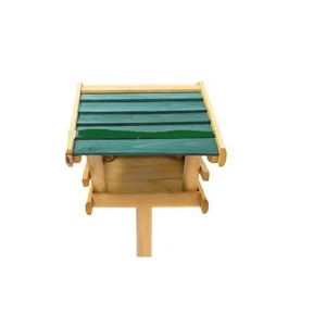 Comedero para Pájaros de Madera Natural con Techo Negro, Comedero de Pared Tipo Cabaña para Alimentación Diaria en Jardín Exterior - Product Image 4