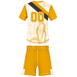 Conjunto de Uniforme de Rugby de Manga Corta Amarillo, Blanco y Negro, Jersey de Rugby con Cuello Redondo y Estampado Gráfico, Pantalones Cortos con Cordón, Ropa Deportiva para Equipo - Product Image 2
