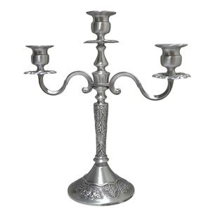 Candélabre en métal argenté à 3 bras de style européen antique, élégant porte-bougie décoratif, centre de table pour mariage, décoration intérieure et fête - Product Image 1