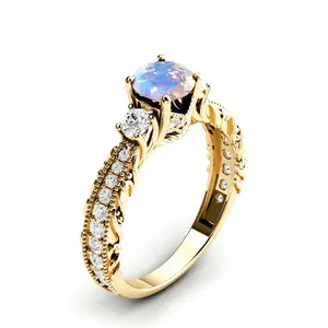Latest Design Trending Online Shop Now 925 Sterling Silver Natural Blue Flame Moonstone Anniversary Ring Wedding Jewelry Making