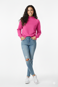 Nouveau Sweat-shirt Décontracté pour Femme en Polaire Unie à Col Montant et Manches Longues, Léger, Écologique, Séchage Rapide, Personnalisable - Product Image 6