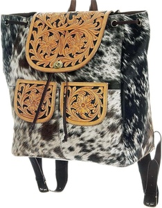 Mochila de cuero de piel de vaca hecha a mano, mochila de cuero tallado con estilo, Mochila de cuero de estilo occidental - Product Image 3