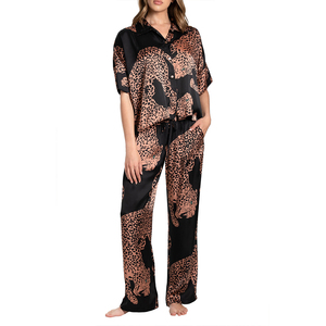 Service OEM Vente en Gros Logo Personnalisé Ensemble Pyjama Léger en Satin Imprimé Uni pour Femme, Vêtement d'Été Doux en Soie 2 Pièces avec Cordon de Serrage - Product Image 1