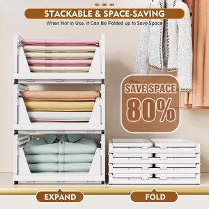 Lot de 5 paniers de rangement empilables pour placard, organisateur pliable multifonctionnel pour salle de bain, cuisine, buanderie, armoire - Product Image 5