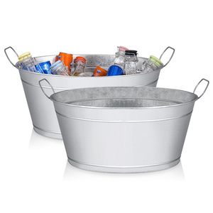 Seau à glace classique en métal galvanisé de 24 L (6 gallons), grande capacité, étanche, pour boissons, bière, style ferme - Product Image 1