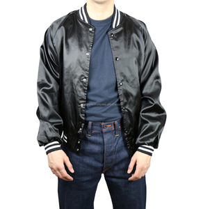 Veste universitaire en satin noir pour homme, coupe-vent, imperméable, respirante, boutonnée, unie, teinte unie, pour l'automne - Product Image 3