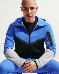 Sweat-shirt à capuche zippé en polaire coupe-vent pour homme, bleu, avec poches, style sportif, automne - Product Image 4