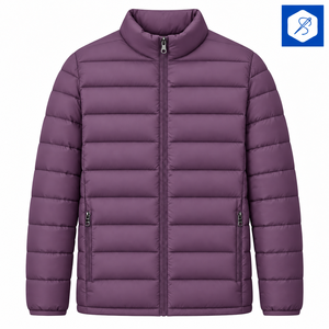 <b>Men's</b> <b>Purple</b> Puffer Jacket Stand Collar Zipper Closure Windproof Casual Winter Coat Regular Fit Polyester Shell - Product Image 1