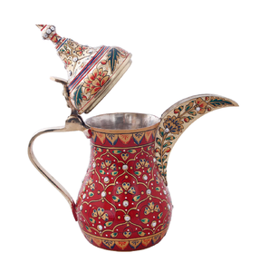 Traditional metal Dallah with delicate floral enamel and colourful accents, at wholesale prices, perfect for collectors. - Product Image 2