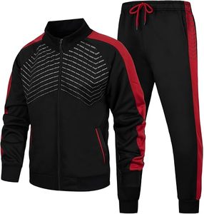 Men's Black Red Tracksuit Full Zip <b>Jacket</b> Matching Pants Geometric Print Sporty Style Breathable Autumn Wear - Product Image 1