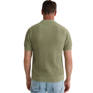 Polo tricoté pour homme à manches courtes en coton premium texturé, coupe ajustée, décontracté et élégant, idéal pour l'été, respirant, vente en gros - Product Image 4