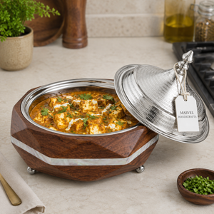 Casserole isotherme de luxe en acier inoxydable Marvel Handicrafts avec incrustation en nacre et bois, pour aliments chauds - Product Image 2