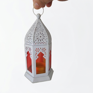 Elegant White <b>Brass</b> Square <b>Lantern</b> Decorative Moroccan Hanging Candle Holder Shabby Chic Indoor Outdoor Garden Home Decoration - Product Image 1