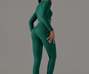 Conjunto deportivo de 2 piezas sin costuras para mujer, top corto y leggings elásticos, ropa de entrenamiento transpirable - Product Image 2