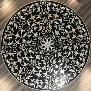 Mesa de centro negra minimalista de lujo hecha a mano con diseño floral incrustaciones fregona de hueso diseño único muebles de sala de estar - Product Image 2