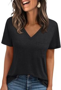 Elegante Camiseta de Verano para Mujer, Estilo Casual, Cuello en V, Corte Ajustado, Manga Corta, Transpirable, con Bolsillo, Estilo Urbano - Product Image 3
