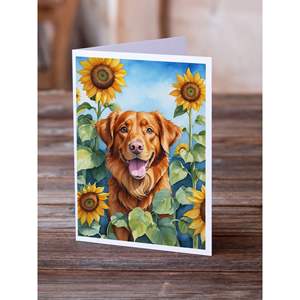 Nova Scotia Duck Toller and Sunflowers Whimsical A7 <b>Greeting</b> <b>Cards</b> Pack 8 Blank Note <b>Cards</b> with Envelopes 5x7 Size - Product Image 2