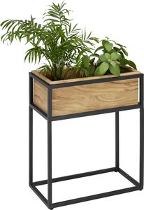 Vase à plantes en bois industriel avec support carré en métal, lot de 2 pour présentation florale - Product Image 6