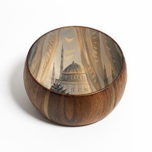 Cuenco de Madera Esmaltado con Diseño de Luna Creciente Azul, Regalo Islámico para Ramadán, Decoración Eid, Cuenco Decorativo Hecho a Mano para Mesa - Product Image 2