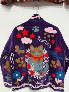 Chaqueta de terciopelo con bordado Suzani estilo bohemio, abrigo artesanal boho llamativo, talla única, llamativa chaqueta de invierno para mujer - Product Image 2